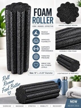Firm Foam Roller Black Massage Exercise Muscle Recovery Fitness Roller NEW